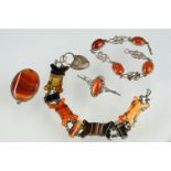 A small collection of sterling silver and agate jewellery to include a bracelet with banded agate