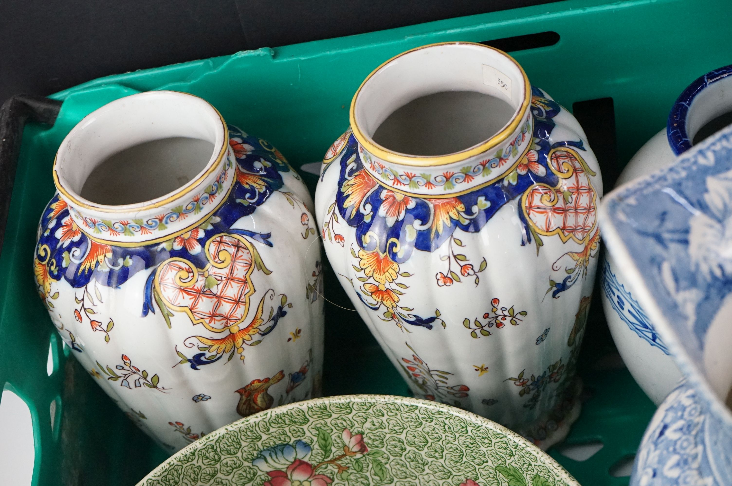 Mixed lot of Ceramics including Tin Glazed Bottle Flask decorated with flowers 19cm high, Pair of - Image 4 of 9