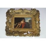 19th century Oil Painting on Copper, Classical Scene of a Seated Man with a Sheep, 14cm x 9cm,