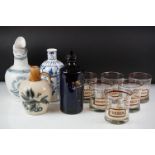 Group of mixed glass and ceramics to include a Royal Delft bottle jug commemorating 325 years of