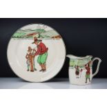 Royal Doulton Golfing Series Ware jug and plate, the jug depicting two golfers with motto ' To Laugh