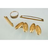 A small collection of yellow gold jewellery to include a 9ct gold ring and a pair of 15ct gold...