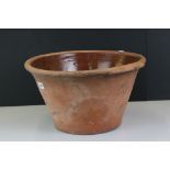 Large Terracotta Dairy Bowl with glazed interior, 43cm diameter