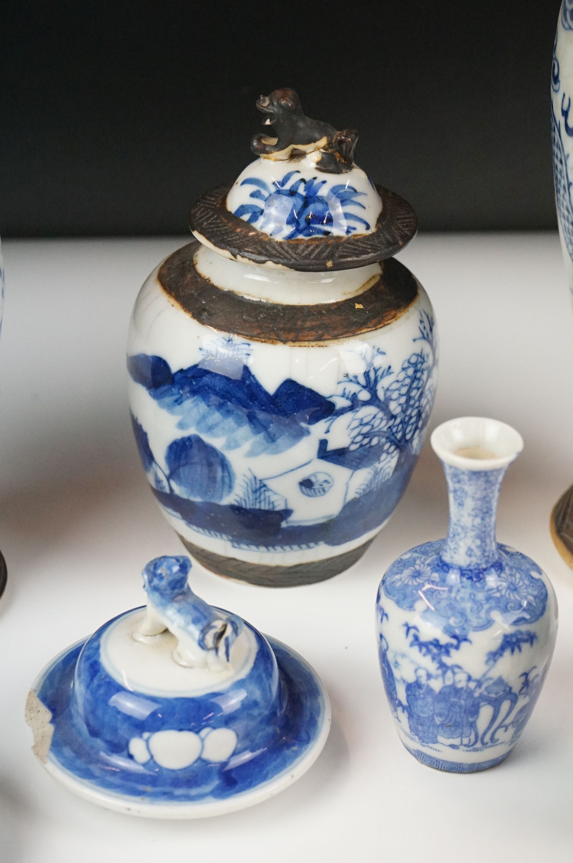 Collection of Chinese Ceramics including Gu Shaped Blue and White Vases with four Kangxi marks to - Image 7 of 9