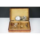A small group of collectables to include a silver cased pocket watch, 9ct gold brooch, gold bracelet