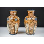 Pair of Alhambrian Majolica vases, late 19th - early 20th century, with brown glazing and