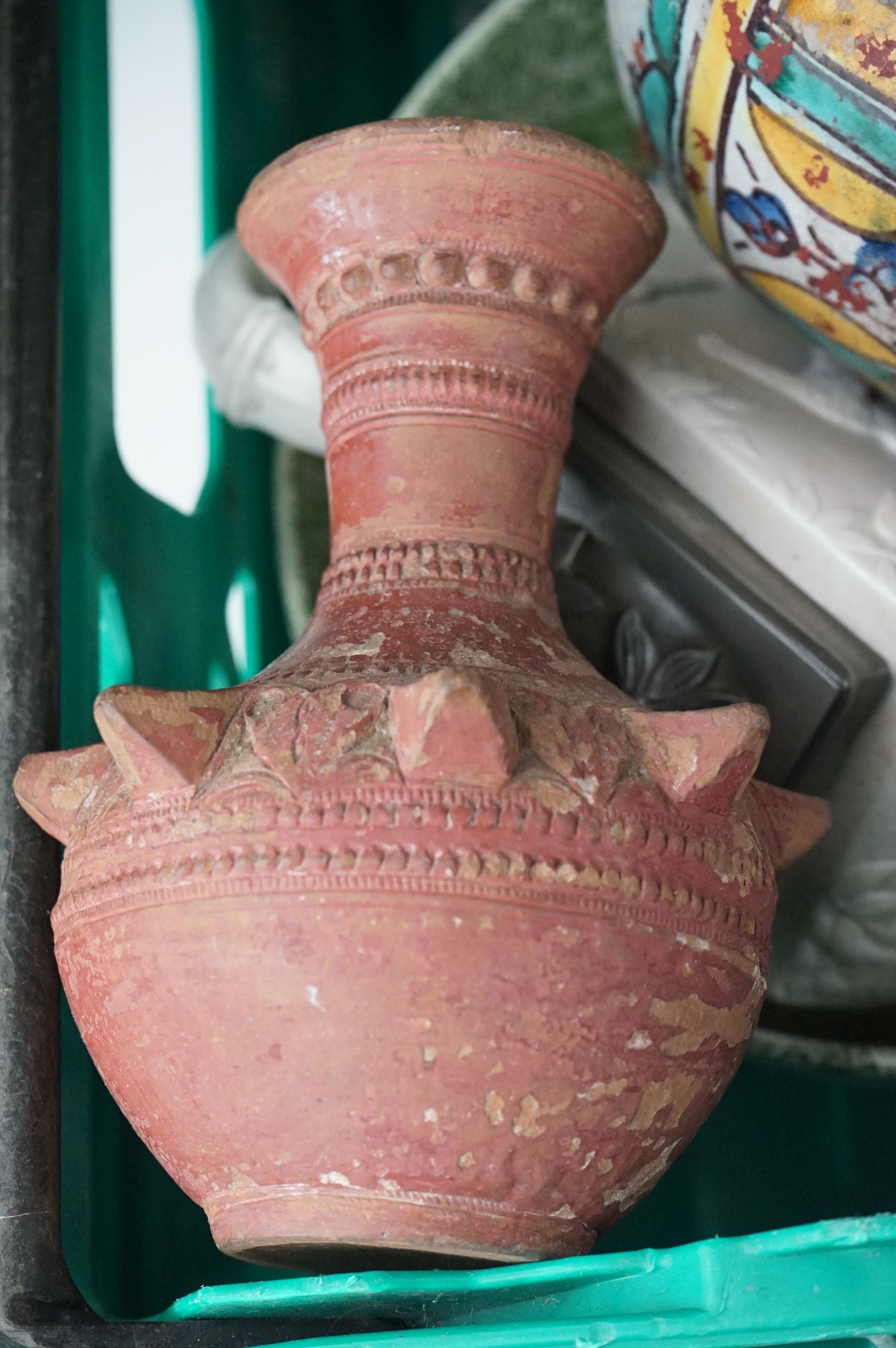 Mixed lot of Ceramics including Tin Glazed Bottle Flask decorated with flowers 19cm high, Pair of - Image 3 of 9