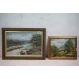 Two 20th century Gilt Framed Landscape Oil Paintings, one signed Davis, largest 39cm x 60cm