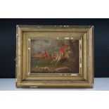 19th century Oil Painting on Board of a Fox Hunting Scene, 27cm x 19cm, gilt framed