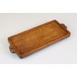 Robert ' Mouseman ' Thompson, Oak Cheese Tray carved with two mice to ends, 35.5cm long