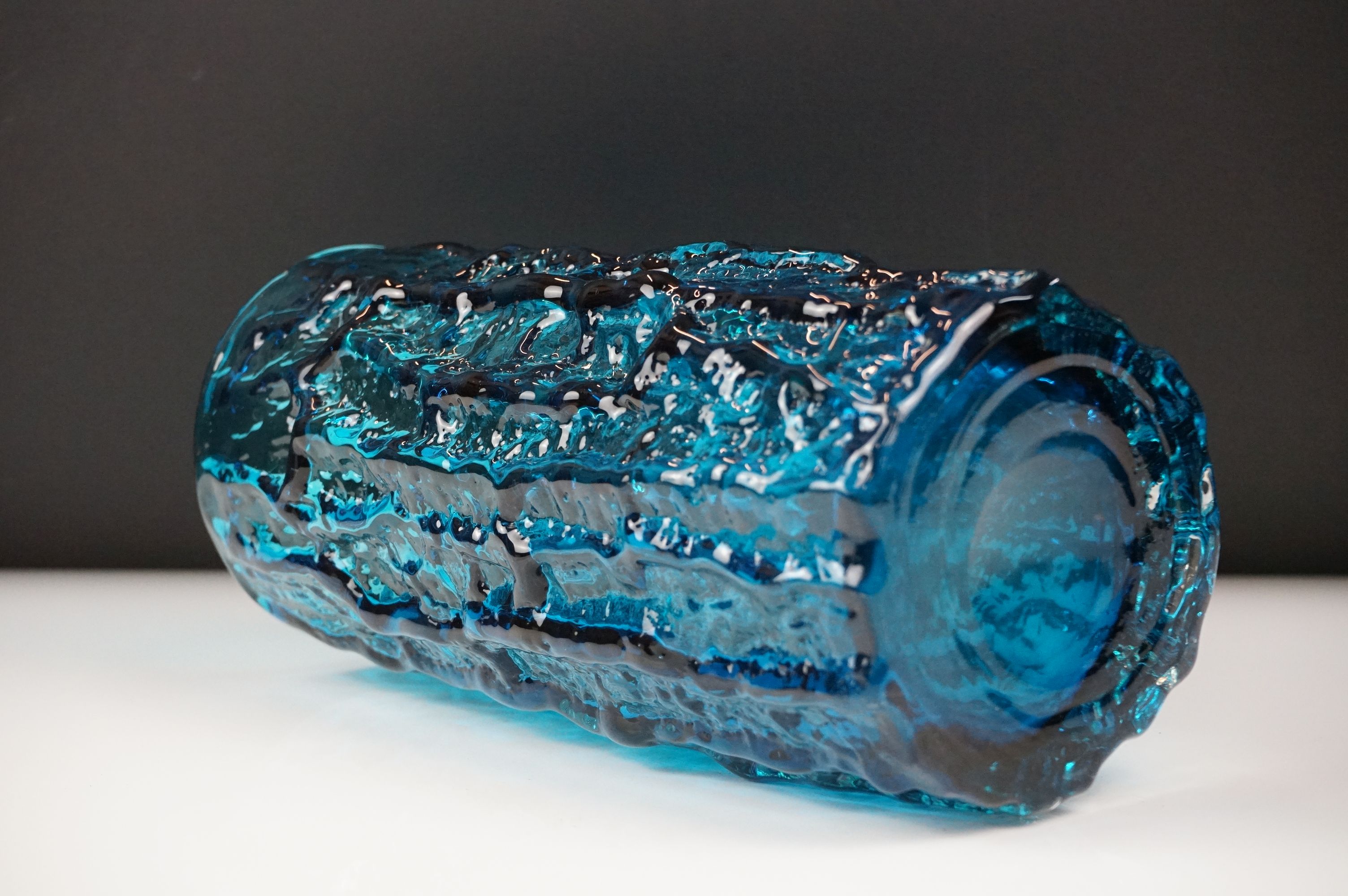 Whitefriars Kingfisher Blue Textured Bark Vase, pattern no. 9691, approx 23cm high - Image 5 of 8