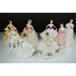 Eight Royal Doulton porcelain lady figures to include HN 2477 Denise, HN 3354 Yours Forever, HN 2807