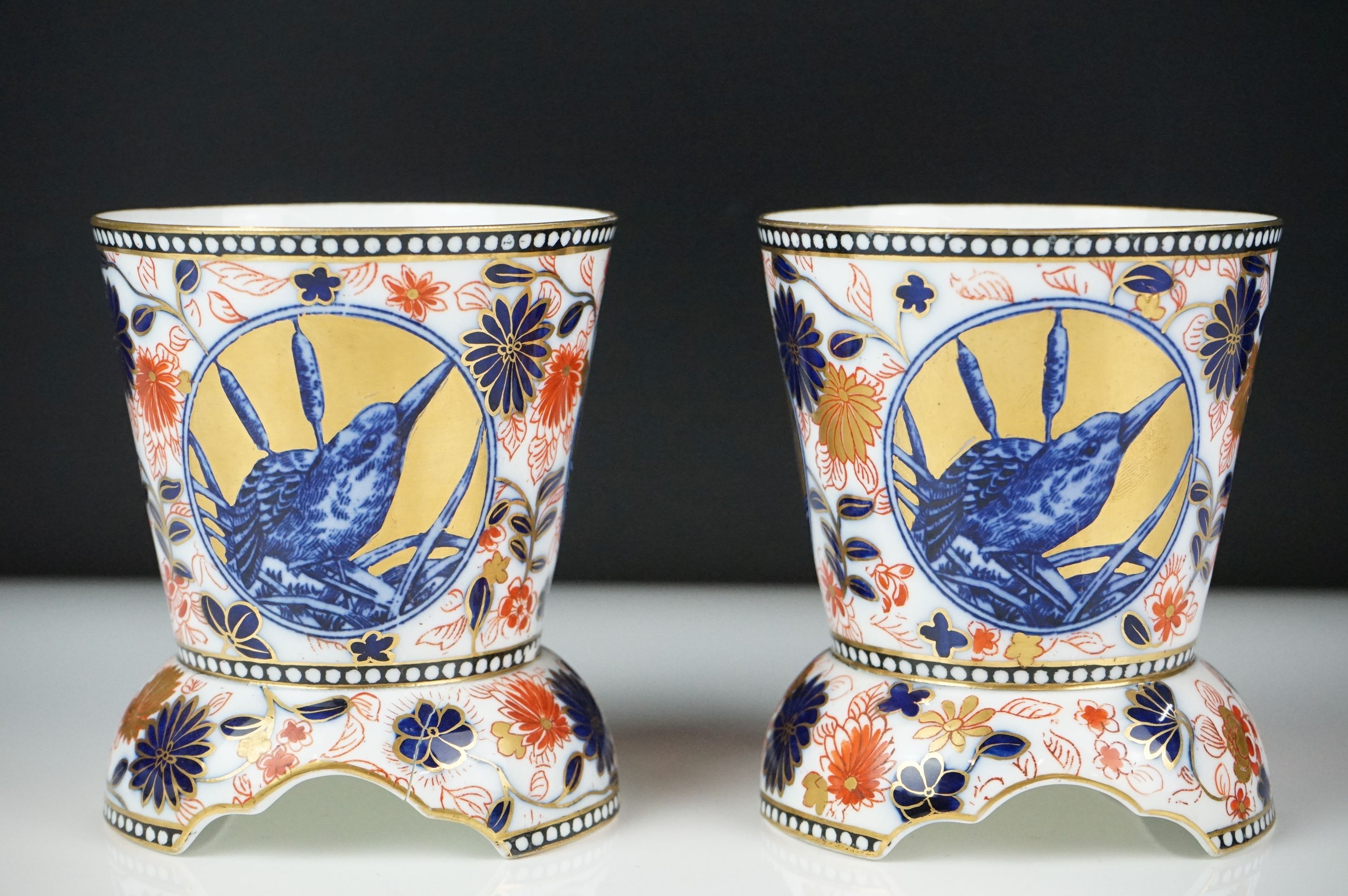 Pair of Coalport Imari vases of tapering form, each raised on three supports, decorated with - Image 8 of 10