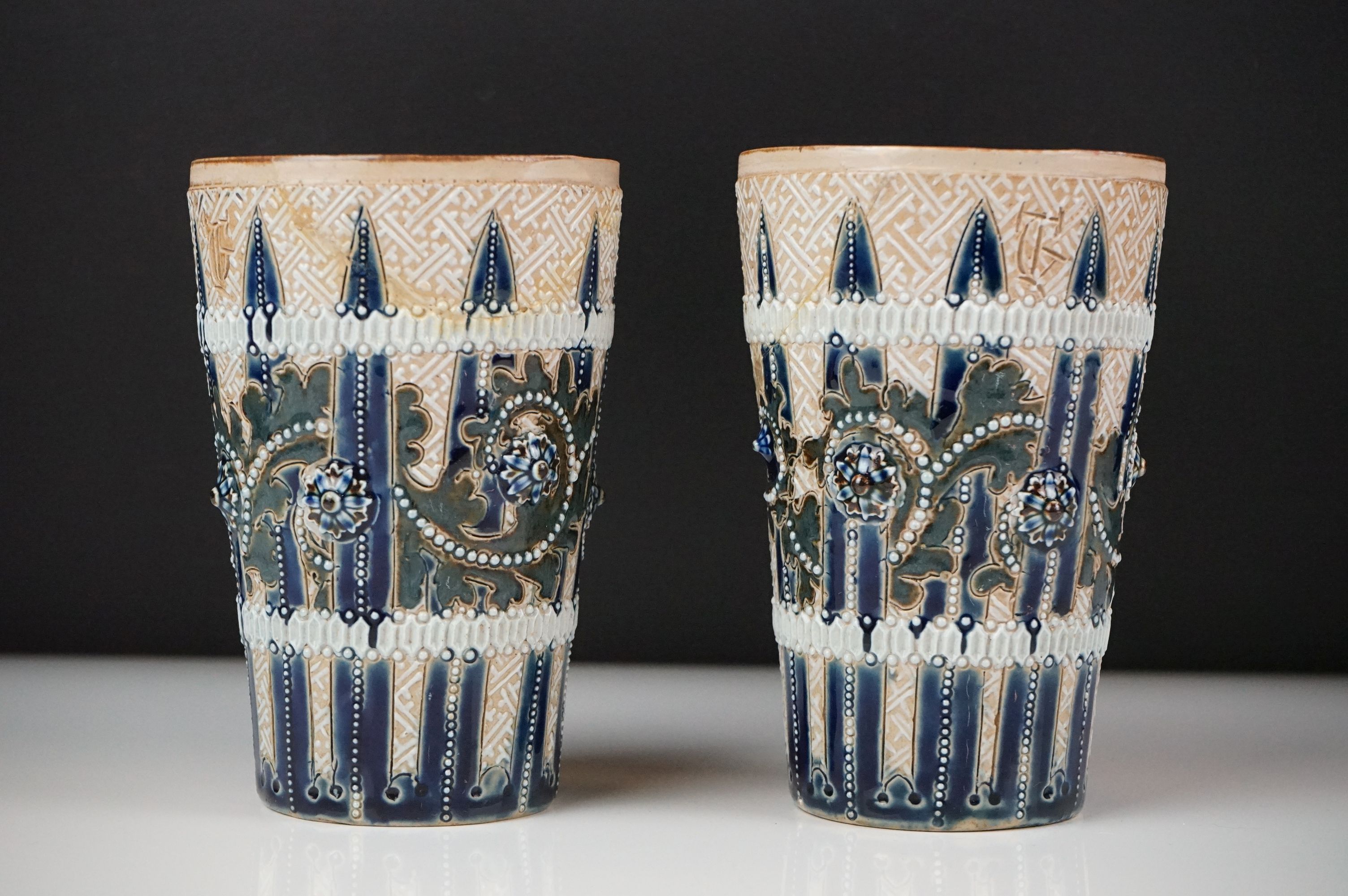 Group of mixed ceramics to include a pair of late 19th Century Doulton Lambeth tapering vases with - Image 13 of 16