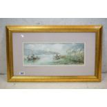 W Glyn Heard watercolour, harbour scene of Fishguard, Wales, gilt framed