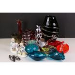 Collection of 20th Century glassware to include Murano and Mdina examples, featuring a Mdina squat