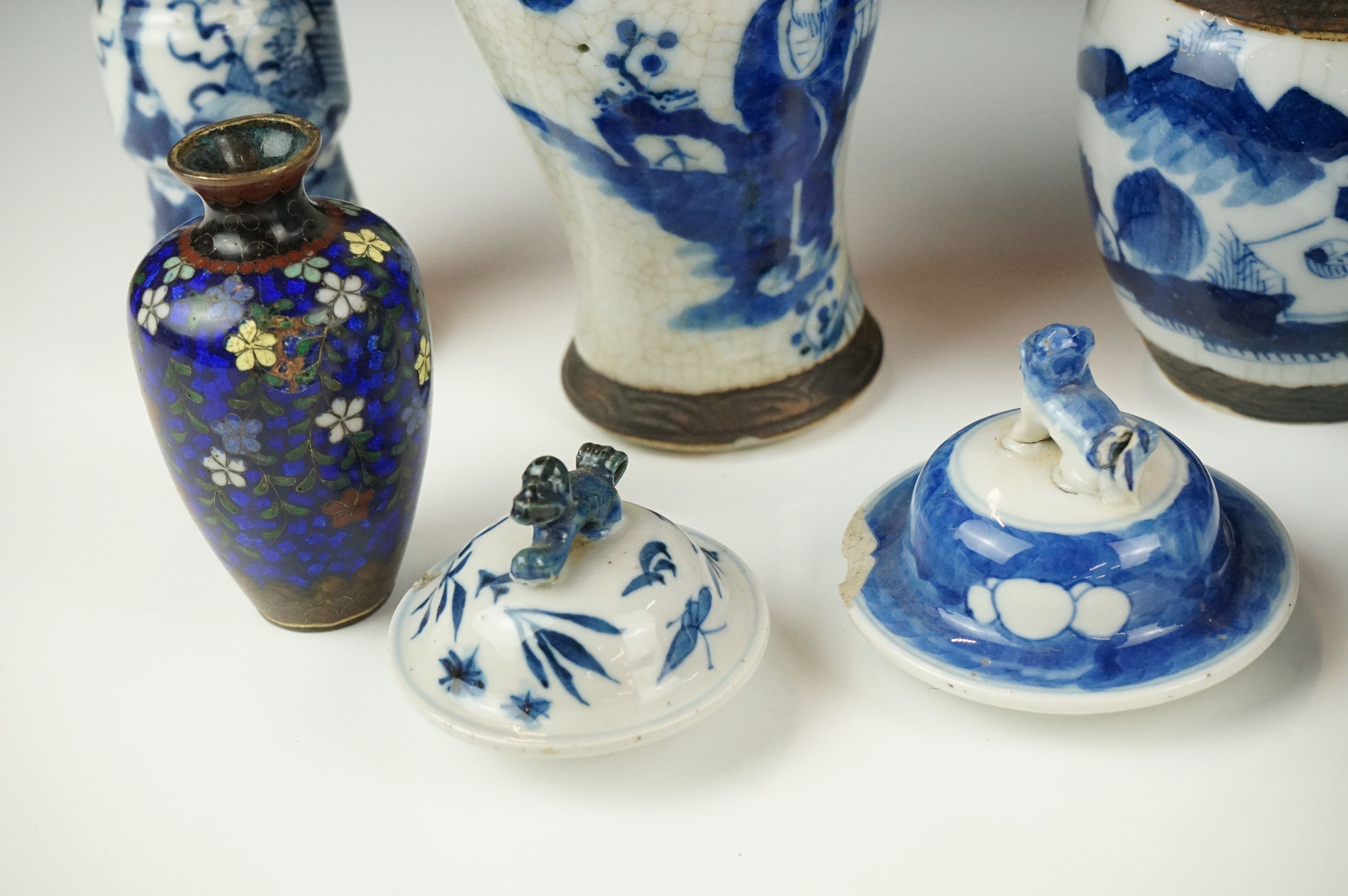 Collection of Chinese Ceramics including Gu Shaped Blue and White Vases with four Kangxi marks to - Image 3 of 9