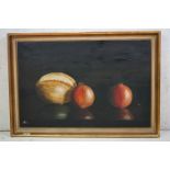 20th century Oil on Canvas of Still Life Fruit, initialled M.A. 67, 75cm x 49cm, framed