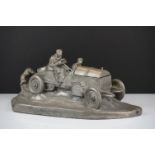 Resin vintage rally car desk stand, the bonnet lifts to reveal space for an inkwell, with indistinct