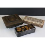 Japanese Square Lidded Lacquered Box, 24cm wide together with another Lacquered Box and an Anglo