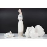 Lladro ' Kissing Doves ' figure group no. 1169, 12cm high, together with two Nao by Lladro porcelain