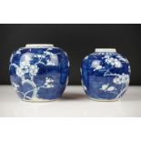 Two Chinese Blue and White Ginger Jars decorated in Prunus Blossom, the largest 11.5cm high with