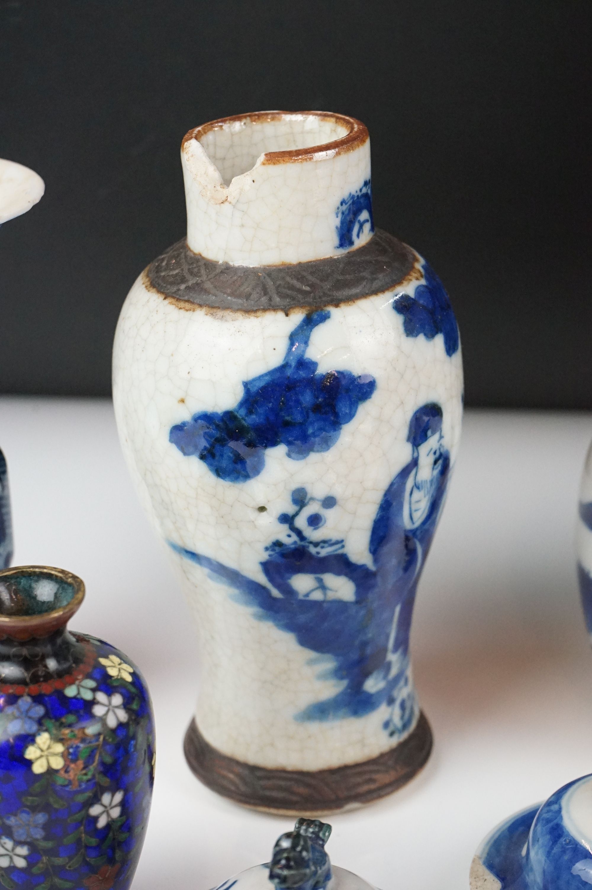 Collection of Chinese Ceramics including Gu Shaped Blue and White Vases with four Kangxi marks to - Image 6 of 9