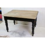 Victorian Scrub Top Pine Kitchen Table with drawer to end, raised on turned legs, 122cm long x