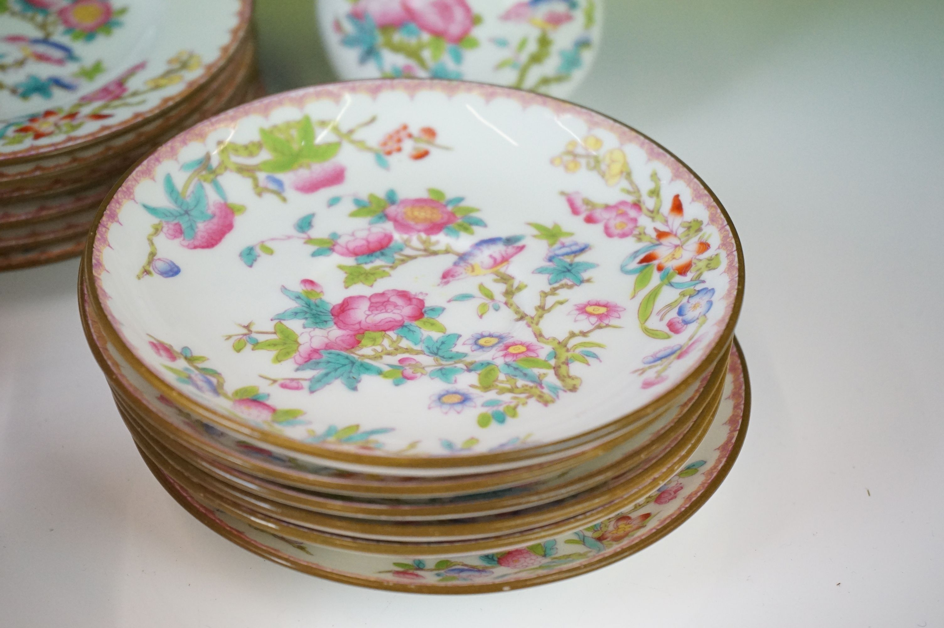 Mintons porcelain tea service decorated with songbirds amongst peonies, to include 6 teacups & - Image 4 of 8