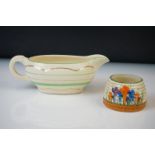 Clarice Cliff - Bizarre ' Crocus ' pattern honey pot (lacking lid) together with a Clarice Cliff