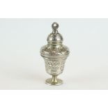 Early 18th century white metal pomander modelled as an urn, engraved scalloped and banded
