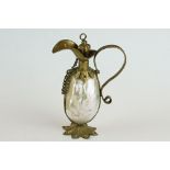 19th century Continental scent bottle modelled as a footed jug, mother-of-pearl body, brass