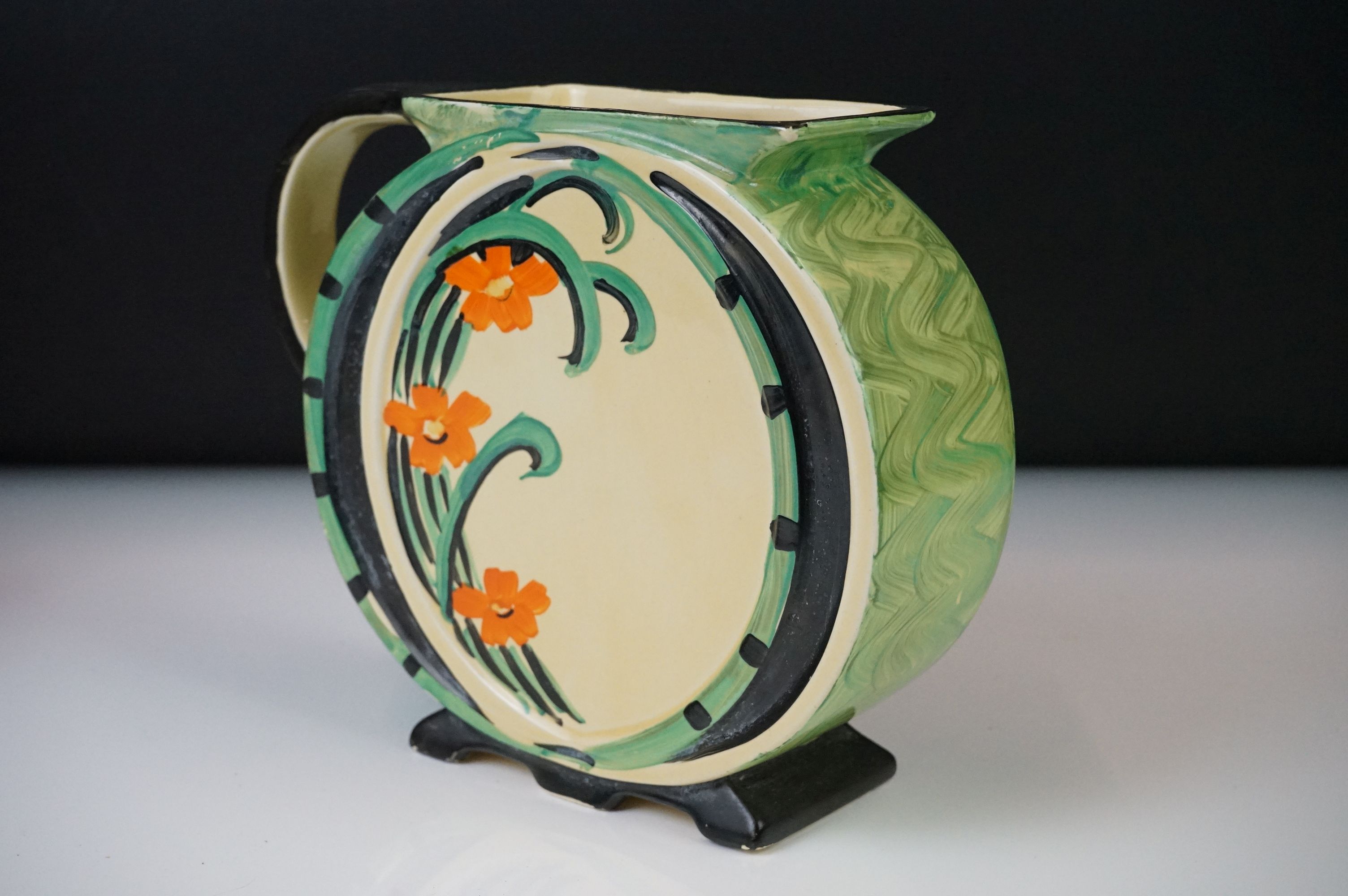 Four Myott, Son & Co hand painted Art Deco jug vases, decorated with floral, foliate and geometric - Image 4 of 20