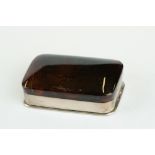 Early 20th century tortoiseshell silver snuff box, tortoiseshell hinged lid, plain polished silver