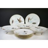Mintons porcelain bird & butterfly transfer decorated dessert set to include three tazzas and