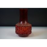 Geoffrey Baxter Whitefriars Textured range Mallet vase, pattern number 9818, in Ruby Red, height