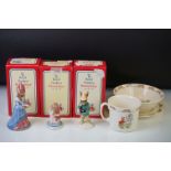 Royal Doulton Bunnykins - 6 pieces to include a mug, tea plate, cereal bowl and 3 boxed figures (