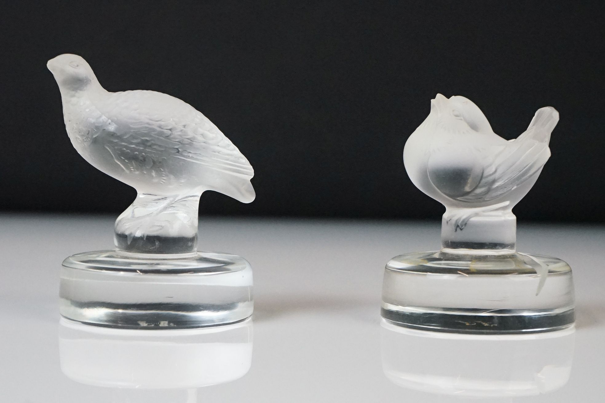 Lalique France - Boxed Set of six birds and fish glass menu holders, circa 1950s, to include a koi - Image 2 of 8