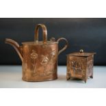 Arts & Crafts Joseph Sankey & Sons copper watering can with embossed stylised floral decoration,