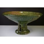 Large French Artisan green glazed pottery circular footed bowl of conical form, 41cm diameter