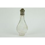 17th century/ 18th century glass footed scent bottle, white metal hinged lid with faceted crystal