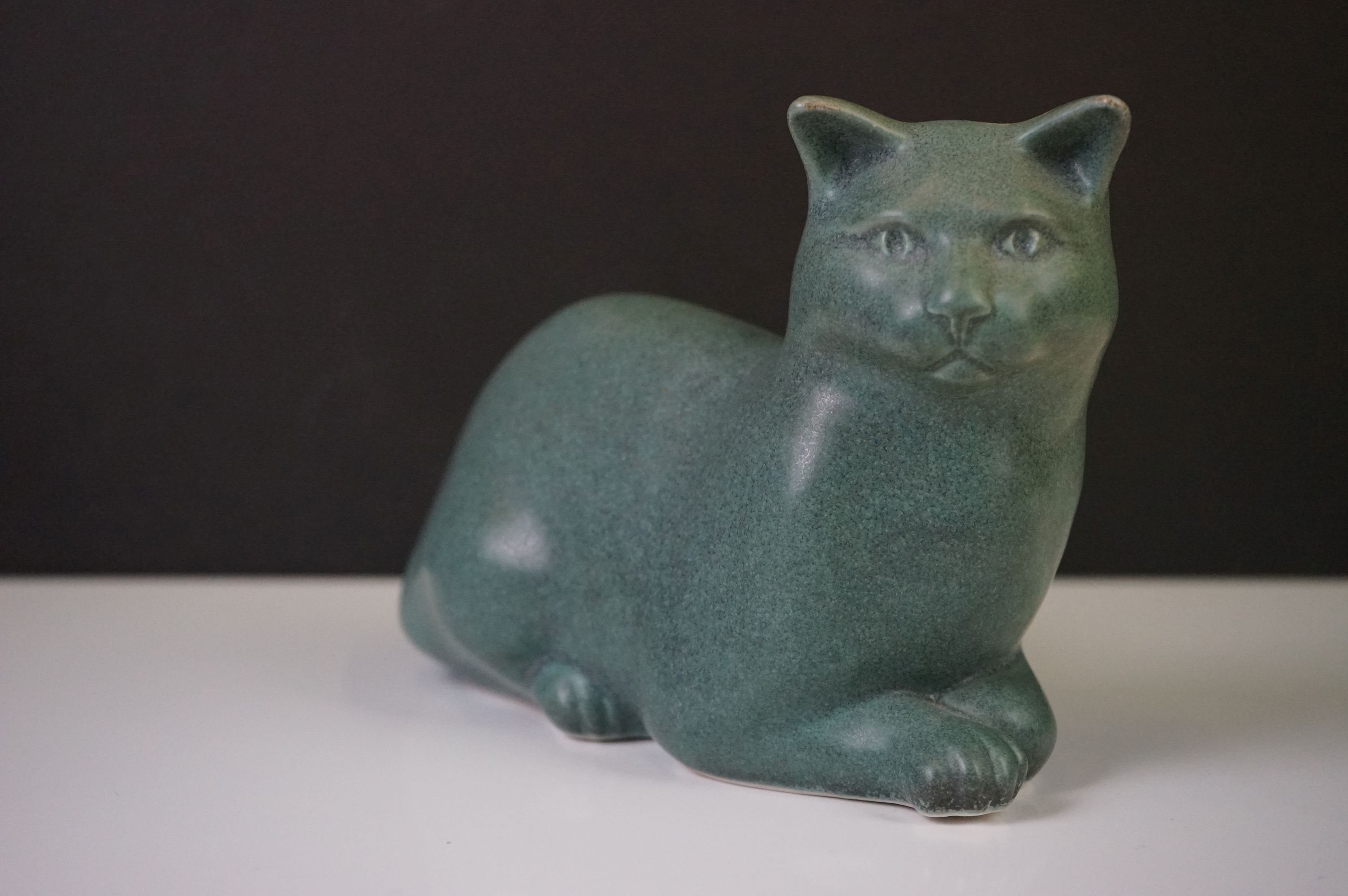 Three Moorside Design mottled turquoise ceramic models of seated cats, with original paper labels, - Image 3 of 5