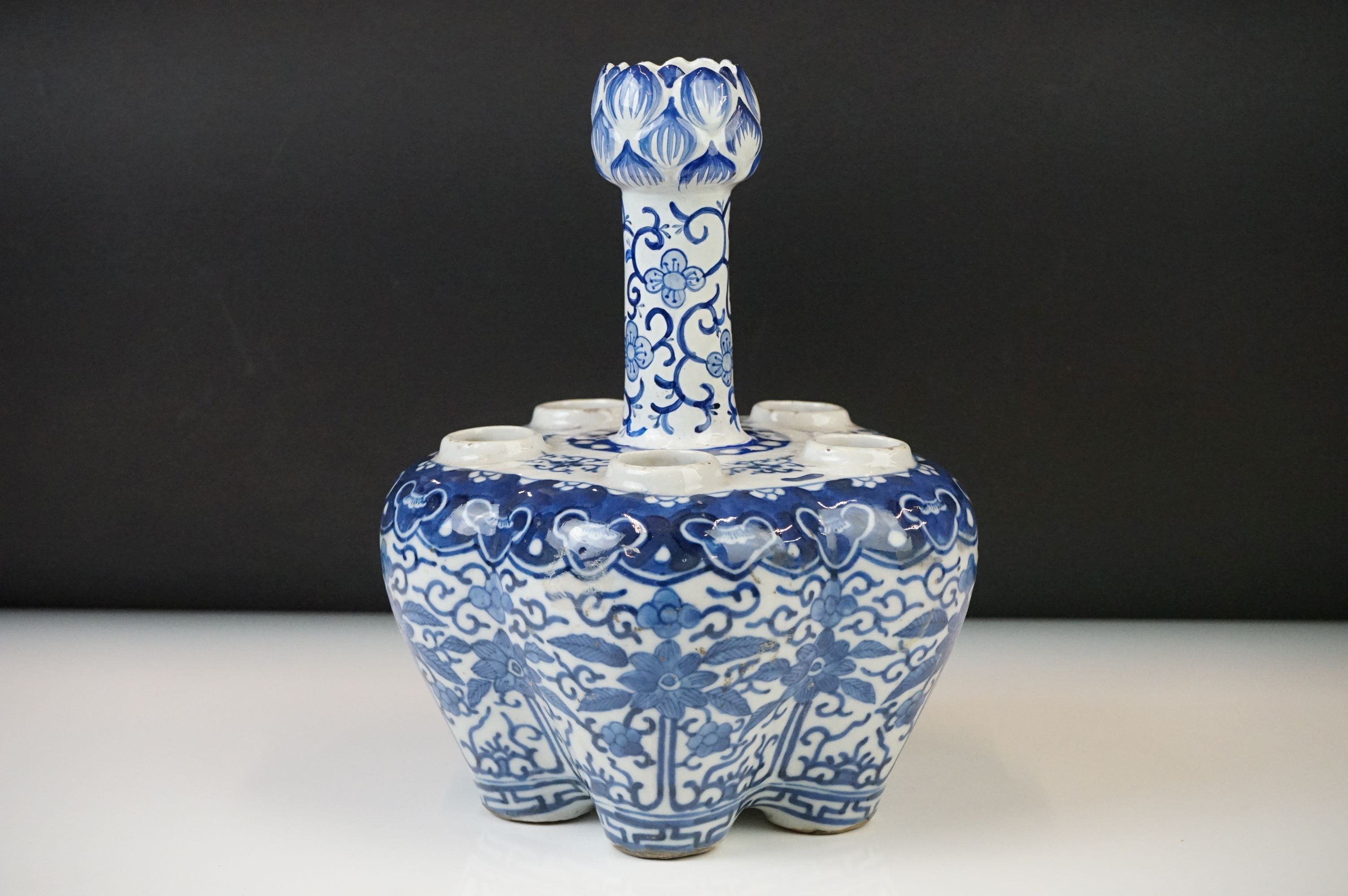 Chinese Porcelain Blue and White Tulip Vase, decorated with birds, flowers and patterned borders,