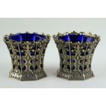 Pair of 19th century Elkington & Co silver plated open salt cellars, octagonal footed form,