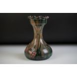 Elton Ware moulded pottery vase of squat form with flared neck and crimped rim, decorated with