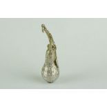 Early 18th century white metal pomander, modelled as a gourd with trailing leaf decoration, unscrews