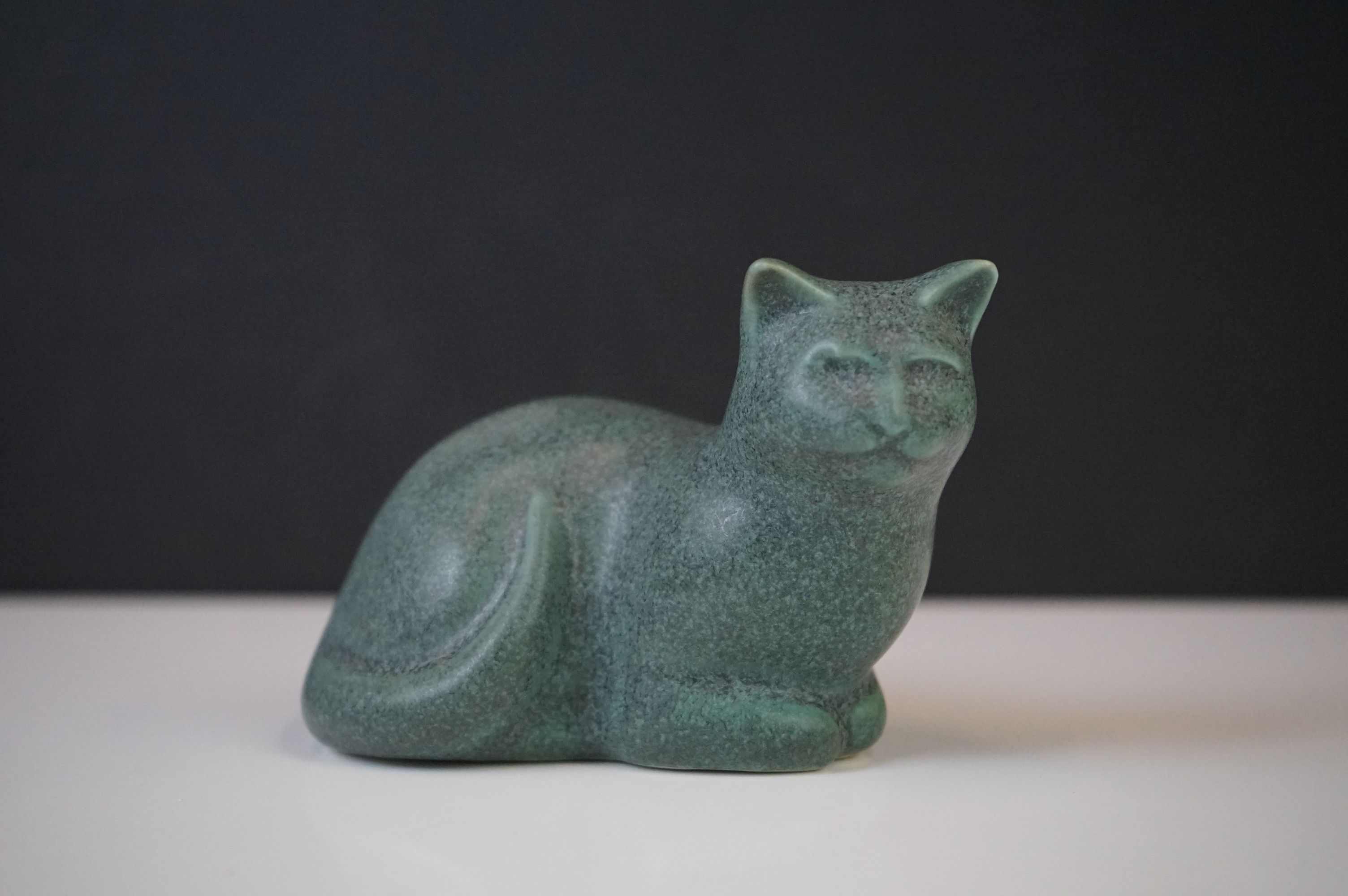 Three Moorside Design mottled turquoise ceramic models of seated cats, with original paper labels, - Image 4 of 5