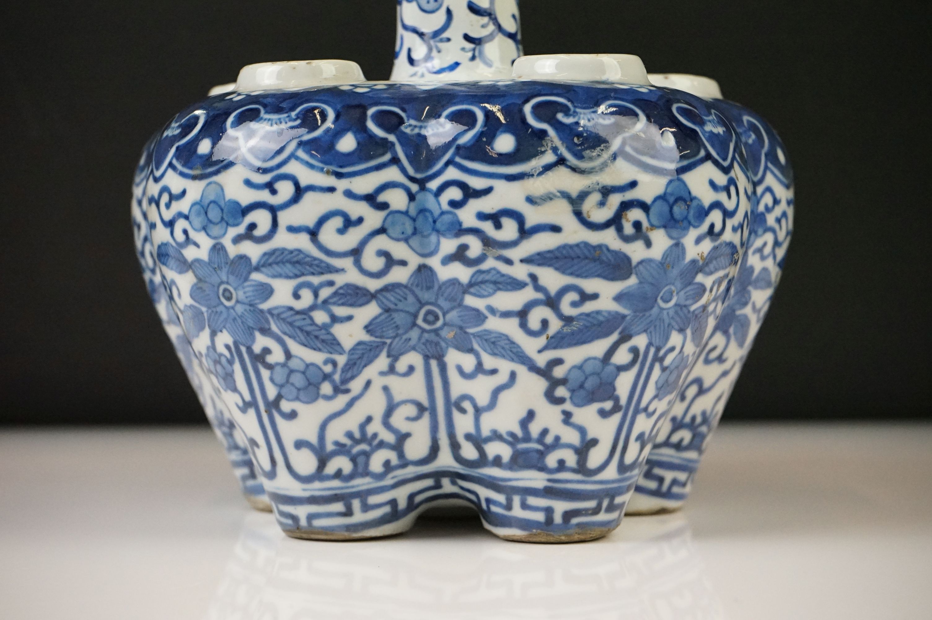 Chinese Porcelain Blue and White Tulip Vase, decorated with birds, flowers and patterned borders, - Image 3 of 6