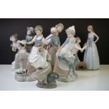 Six Nao by Lladro porcelain figures to include a girl with a goat (29.5cm high), a tailor and a