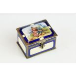 German enamelled silver pill box, the hinged lid depicting a musician serenading his Lady, plain